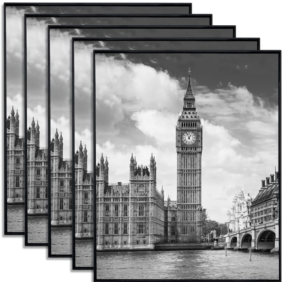 New! GOmaize Front Loading Black Frame, 8x10 Set of 5, Wall & Table Mounting - Picture 1 of 8